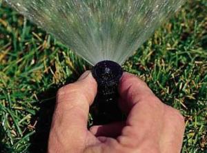 irrigation specialist adjusts a pop up head