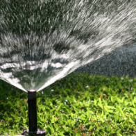 a sprinkler head spraying a Glen Burnie lawn 